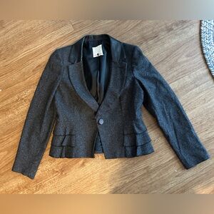 Rebecca Taylor Women's Wool Blazer with Real Leather Trim